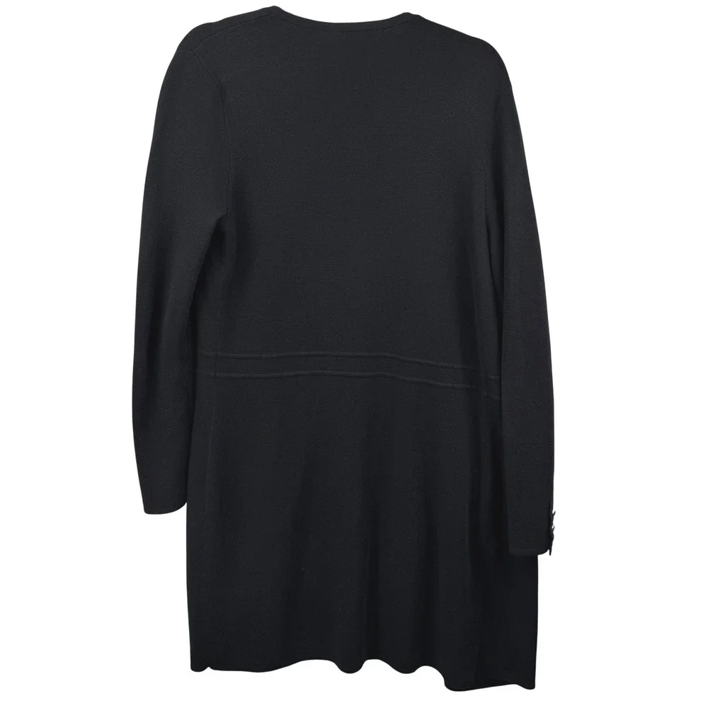 Talbots Cardigan Women Medium Black Open Front Longline Button Cuff Pockets‎